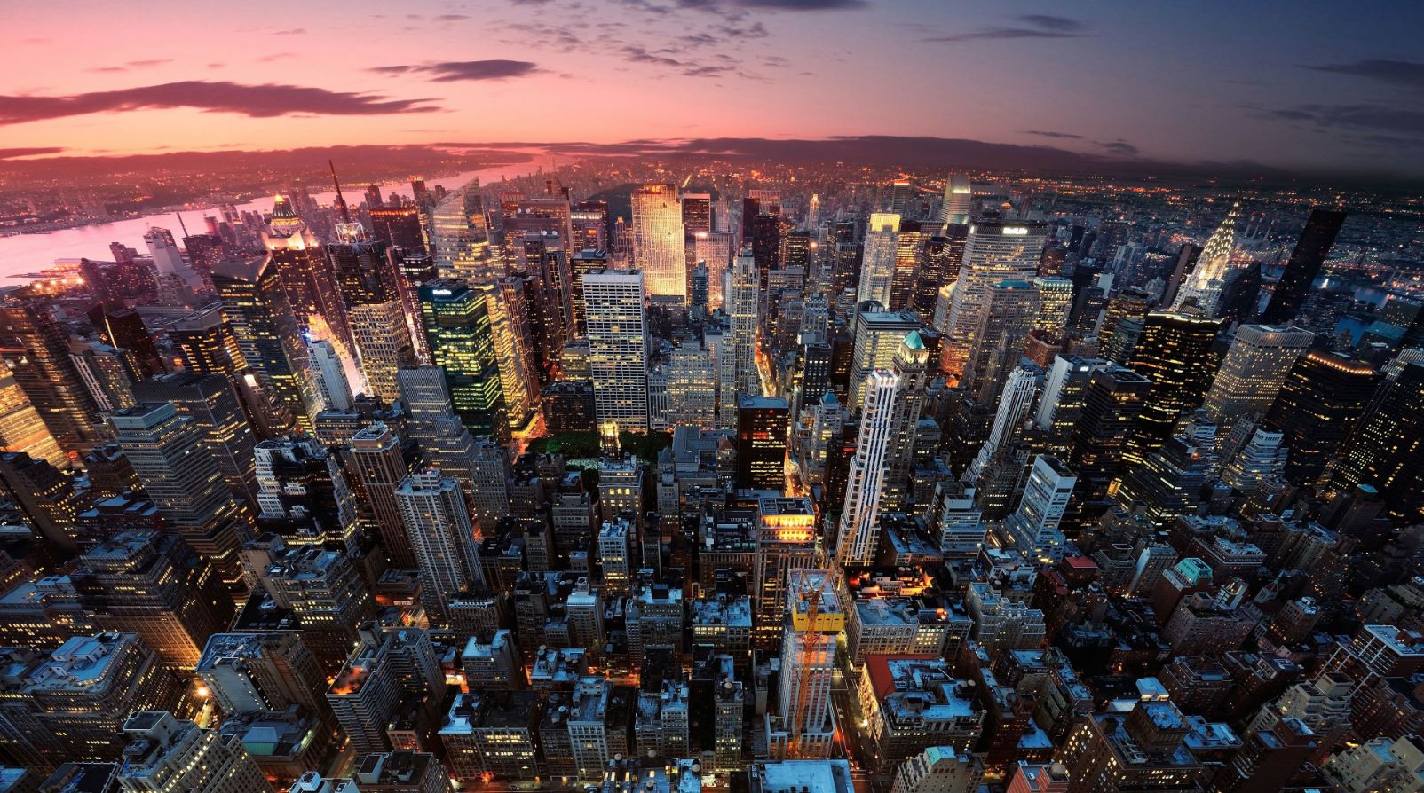 A skyline bending through heat waves and golden distortion